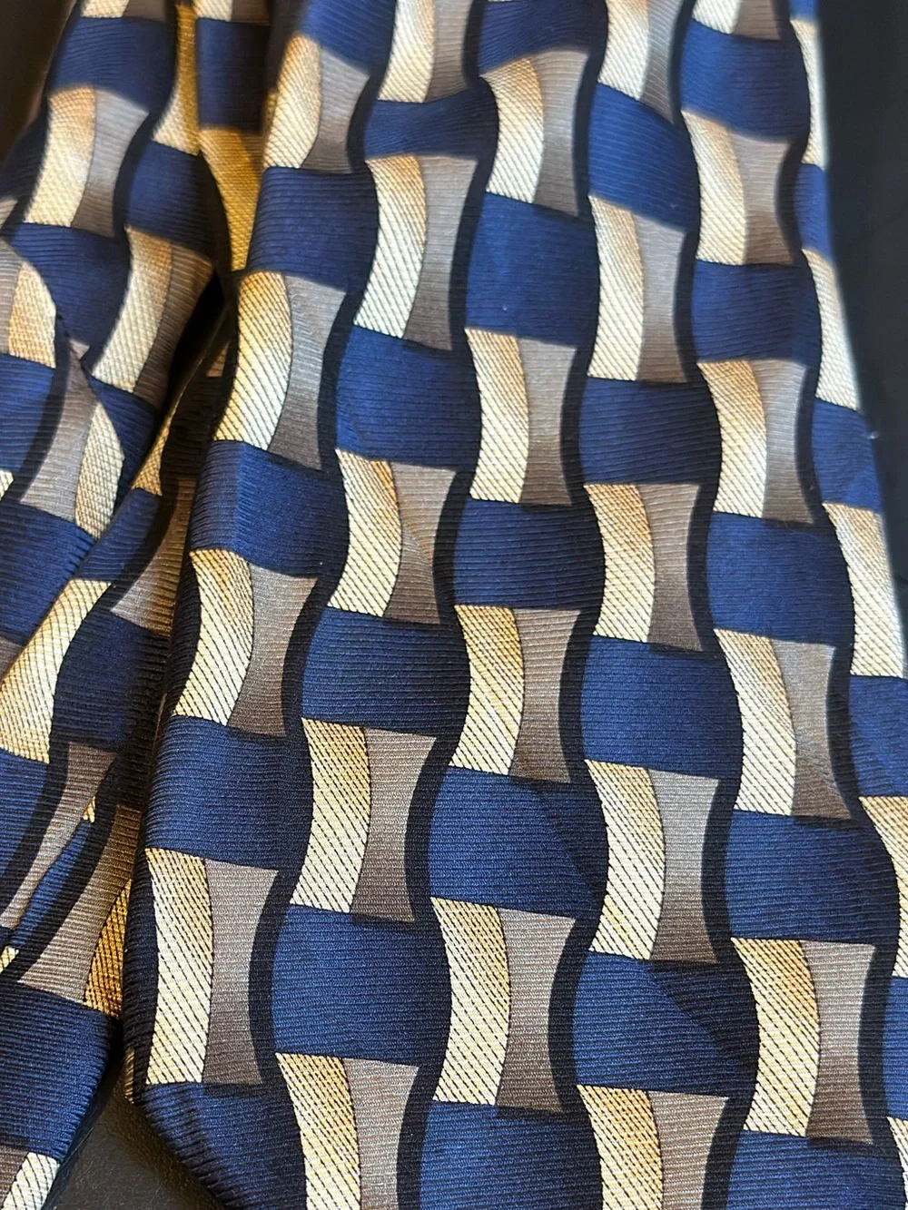 100% silk handmade Navy & Gold Geometric Men's Tie necktie menswear